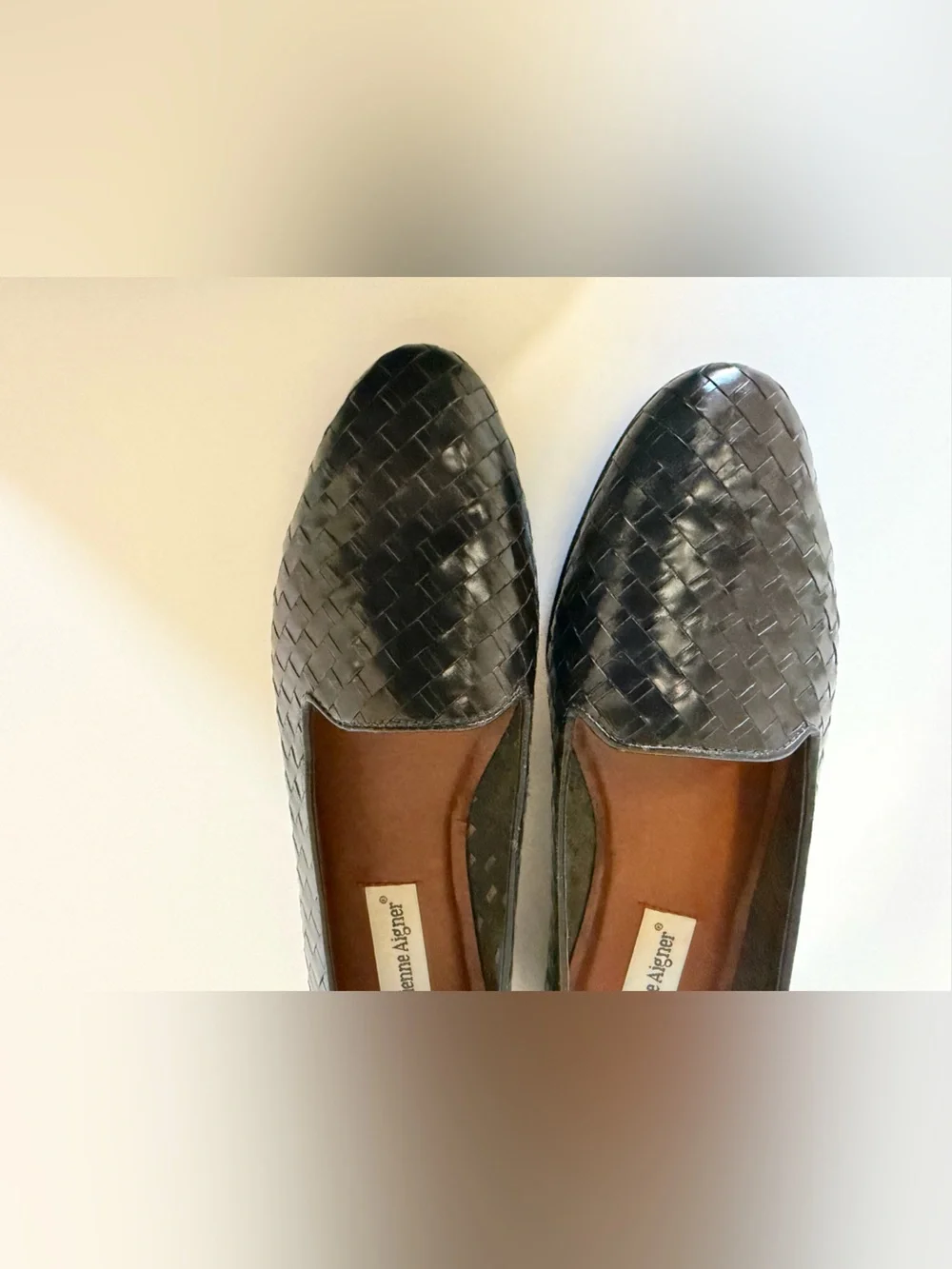Etienne Aigner Black Woven Weave Leather Slip-On Flats 10M VTG Academia